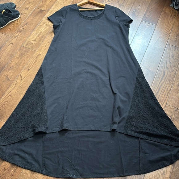 H by HALSTON black short sleeve maxi dress lace panels size XL cotton viscose - Picture 9 of 12